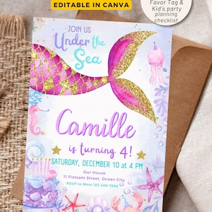 Editable Mermaid Birthday Invitation, Mermaid Invite, Under the Sea Birthday Party, Printable template Digital Instant Download