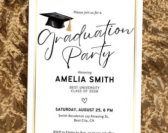 Graduation Party Invitation, Grad Party Invite, Graduation Invitation Template, Graduation Announcement, College, High School, Class of 2025