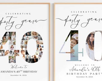 40th Birthday Welcome Sign TEMPLATE, Customizable Photo Collage Board, Welcome Poster for men and women 40th Birthday Decorations Editable