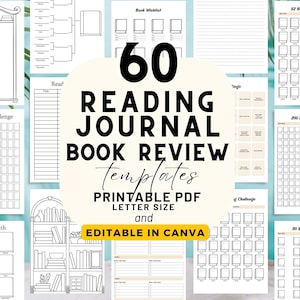 Recensione di libri stampabile, Book Tracker, Diario di lettura Diario di recensione di libri digitale Pianificatore di lettura Bookshelf Tracker PDF Formato lettera