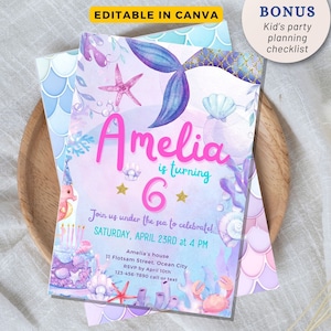 Mermaid Birthday Invitation, Mermaid Invite, Under the Sea Birthday Party, Printable template Digital Instant Download Editable