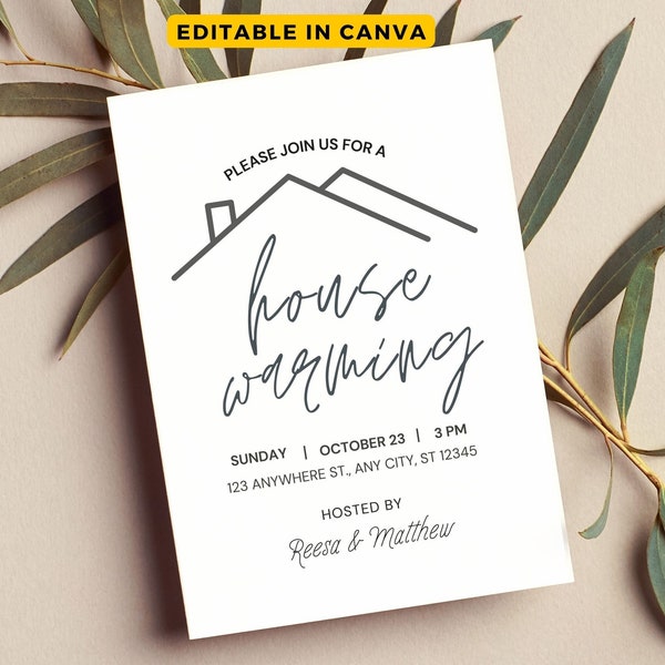 Editable House Warming Invitation, House Warming Party, Customisable in Canva, Modern, Minimalist, Printable Invite, Digital File