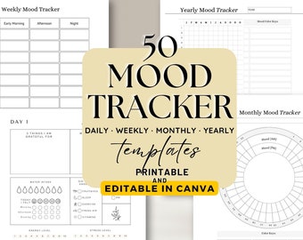 Mood Tracker Printable Kit, Monthly Mood Log, Circular Mood Chart, Mood Track Bullet Journal, Daily Mood Tracker, Editable in Canva