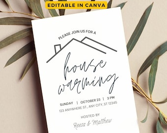 Editable House Warming Invitation, House Warming Party, Customisable in Canva, Modern, Minimalist, Printable Invite, Digital File