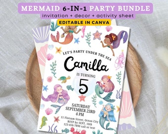 Editable Mermaid Birthday Invitation, Mermaid Invite, Under the Sea Birthday Party, Printable template Digital Instant Download