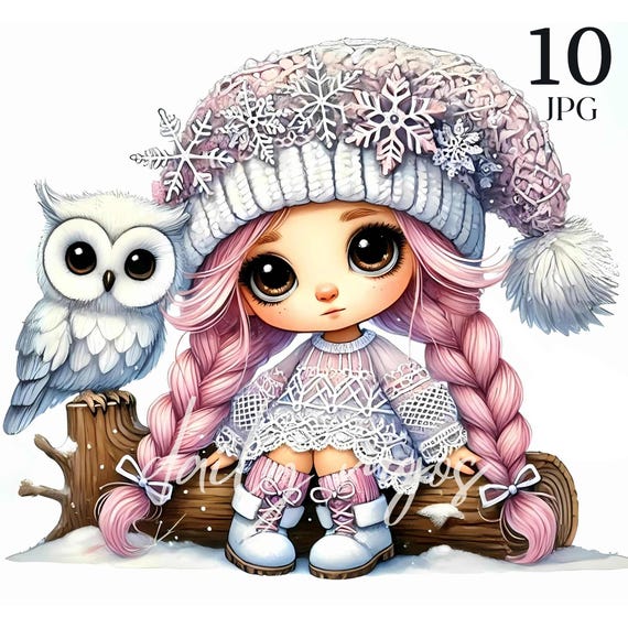 Unique Cute Winter Girl Snowy Owl Clipart, Quirky Christmas Dolls Printable Art, Winter Holidays, Digital Paper, Junk Journal, Scrap Book Unique Cute Winter Girl Snowy Owl Clipart, Quirky Christmas Dolls Printable Art, Winter Holidays, Digital Paper, Junk Journal, Scrap Book