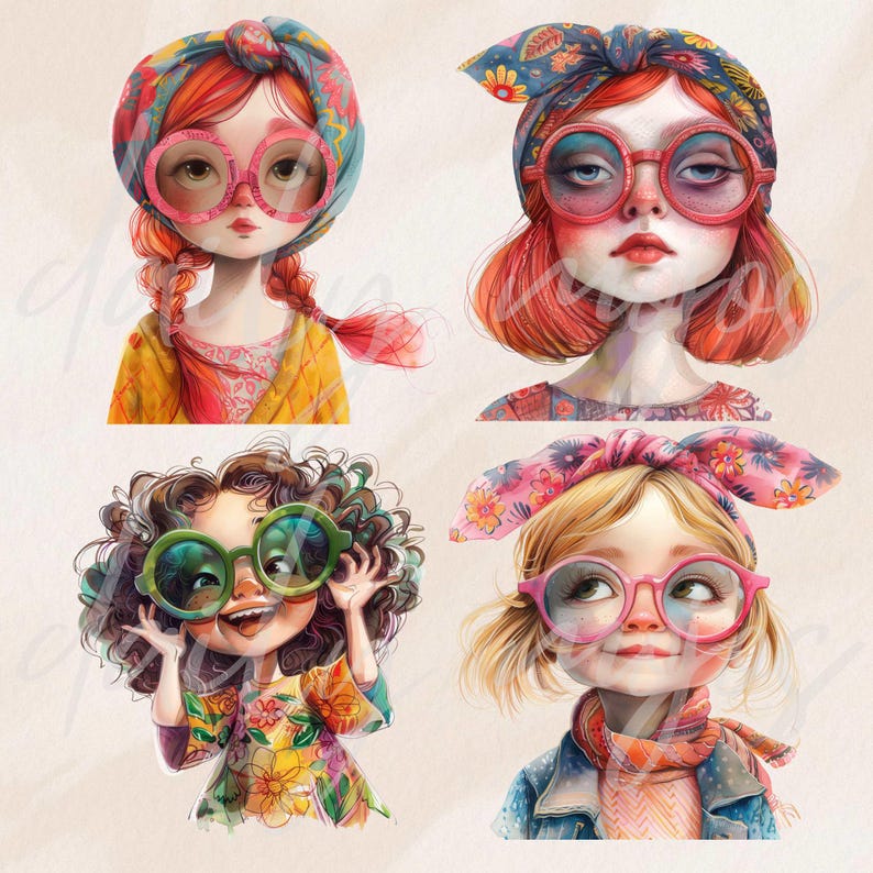 Unique Quirky Girl Clipart, Whimsical Ephemera, Watercolor Cotagecore ...