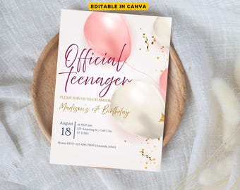 13th Birthday Invitation Girl Editable, 13th Birthday Party Tween party invitation, 10th Birthday Template Digital download Invite