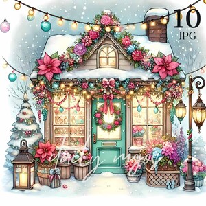Fantazyjne witryny sklepowe z okazji świąt Bożego Narodzenia, nostalgiczne święta Bożego Narodzenia, dziennik śmieci akwarelowych, scrapbooking, pobieranie cyfrowego kampera, fantasy, fantazyjne