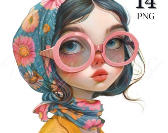 Unique Quirky Girl Clipart, Whimsical Ephemera, Watercolor Cotagecore PNG, Grandmacore Clipart, Junk Journal, Paper Craft, Scrapbooking