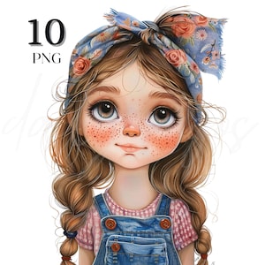 Bundle unique de cliparts original de fille de ferme, carnet de notes de scrapbooking, mignon pépinière du Far West, marque-page artisanat en papier