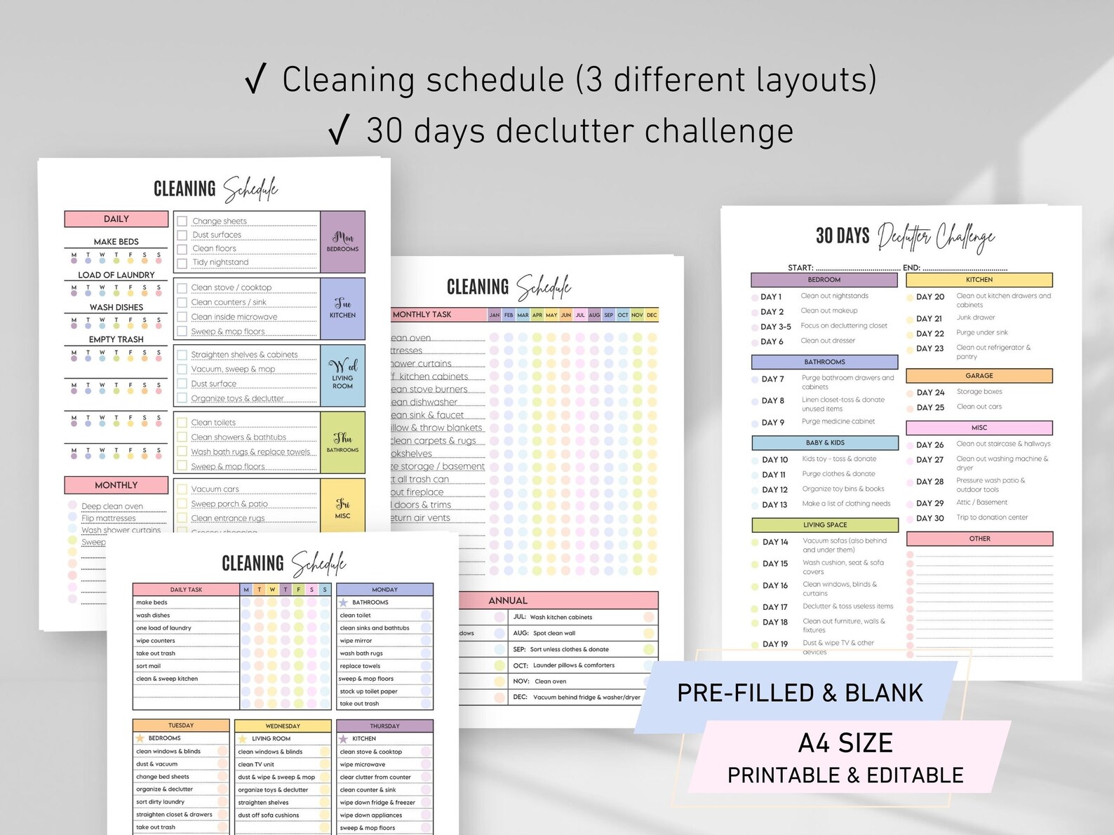 EDITABLE ADHD Cleaning Planner Bundle Daily Weekly Monthly Cleaning ...