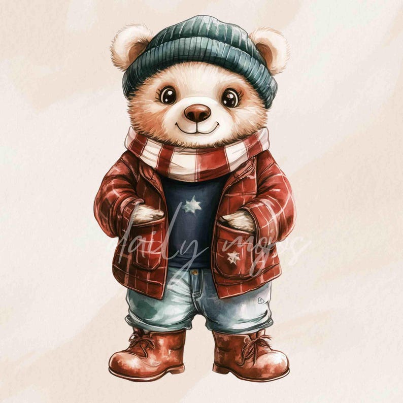 Stylish Christmas Animals Clipart Set 2, Cozy Woodland Animal Holiday