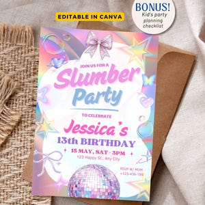 Slumber Party Invitation Pajama Party Birthday Invitation Sleepover Birthday Party Invite Spa Day, 13th Birthday Template Party Favors