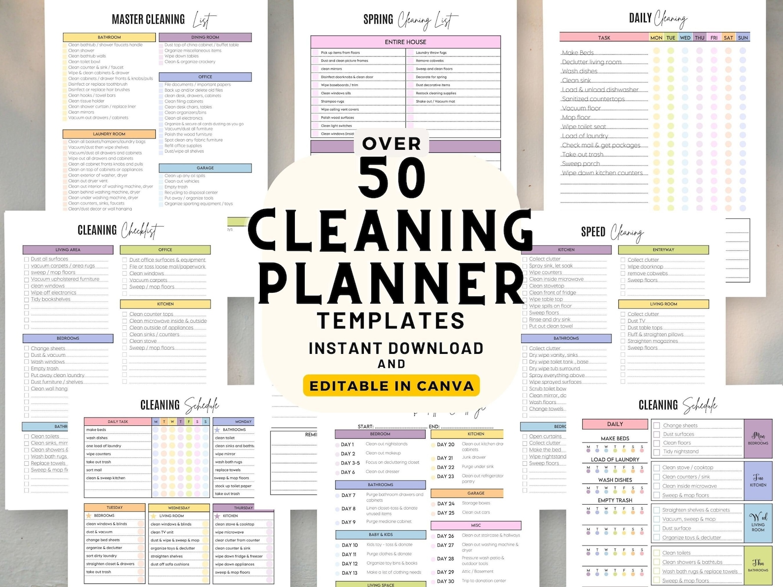 EDITABLE ADHD Cleaning Planner Bundle Daily Weekly Monthly Cleaning ...