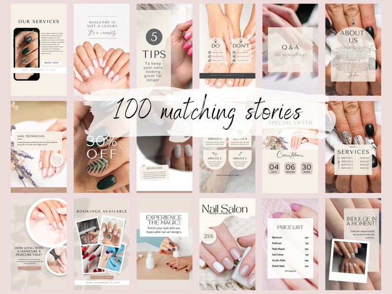 Nail Salon Posts, Social Media Posts, Instagram Posts for Nail Technicians, Nail Salon Templates, Canva Templates, Editable, Social Media Branding for Nail Technicians, Canva Templates, Beauty Business Instagram, Design Quotes Artist Promotion Kit