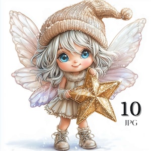 Clipart de hada de copo de nieve de invierno único, clipart imprimible de arte digital de vacaciones navideñas caprichosas, diario basura con decoración navideña de hadas encantadas