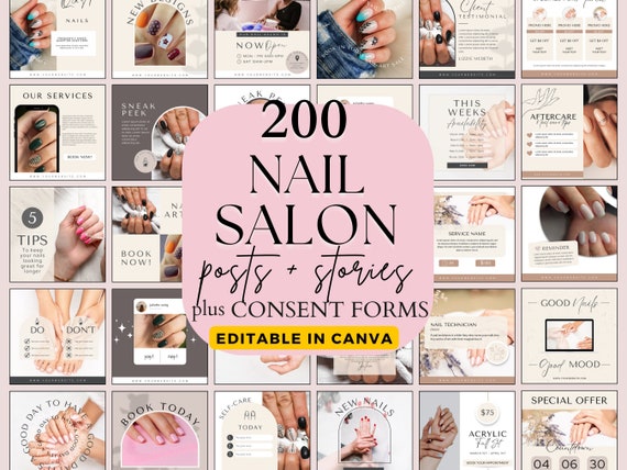 Nail Salon Posts, Social Media Posts, Instagram Posts for Nail Technicians, Nail Salon Templates, Canva Templates, Editable