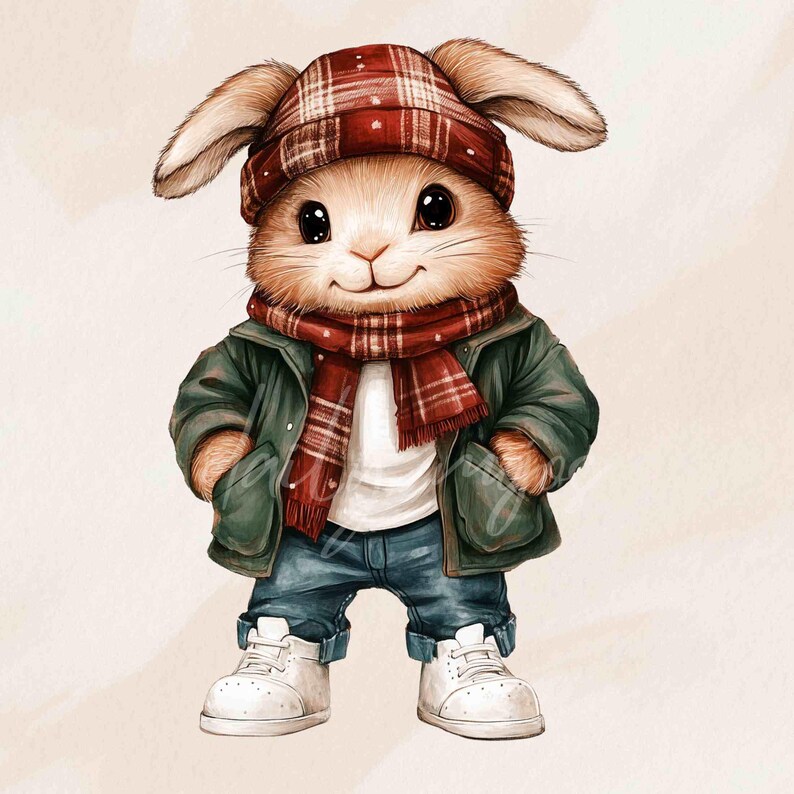 Stylish Christmas Animals Clipart Set 1, Cozy Woodland Animal Holiday