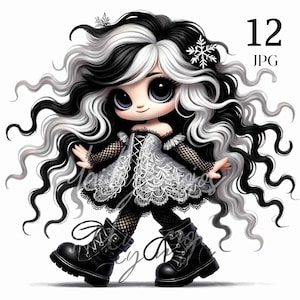 Gothic Girl Winter Lover Clipart, Quirky Girl Enchantress Fantasy, Junk Journal Digital Paper Craft Decor Scrap Booking Wall Art, HI Res