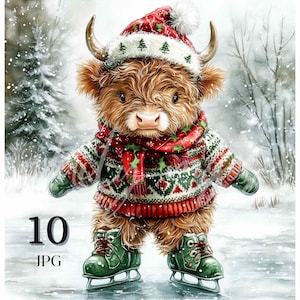 Suéter de animales navideños, imágenes prediseñadas, familia de animales de invierno, 300 DPI, JPG, papel de manualidades de Navidad, bosque, álbum de recortes, acuarela, descarga digital