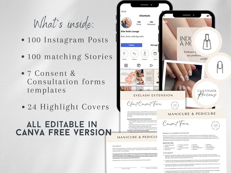 Nail Salon Posts, Social Media Posts, Instagram Posts for Nail Technicians, Nail Salon Templates, Canva Templates, Editable, Social Media Branding for Nail Technicians, Canva Templates, Beauty Business Instagram, Design Quotes Artist Promotion Kit