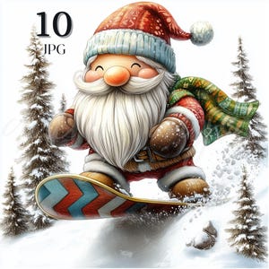 Bundle unique de cliparts de nain de Noël de snowboard, gnome aventure sportive d'hiver chambre d'enfant art indésirable Journal Invitation scrapbooking cotillons