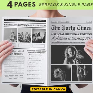 Birthday Newspaper Template, Editable Newspaper Birthday, Large Newspaper Template, Birthday Newspaper Poster Printable, Canva Editable