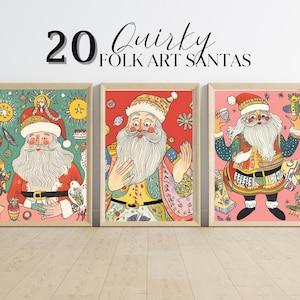 Unique Quirky Santas for Junk Journal, Scrapbook, Bookmark, Folk Art Digital Wall Art Prints, Clipart, Set of 20 High Quality 300 DPI JPEGs