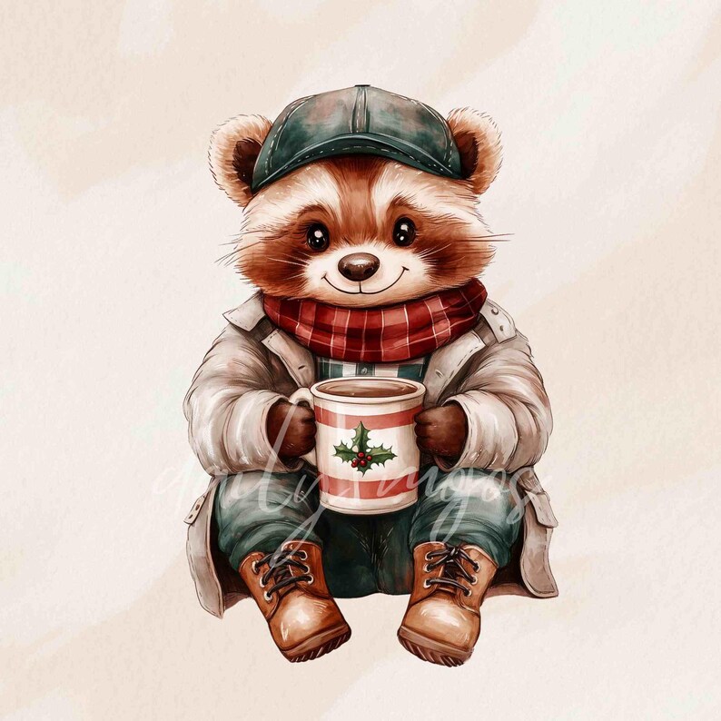 Stylish Christmas Animals Clipart Set 1, Cozy Woodland Animal Holiday