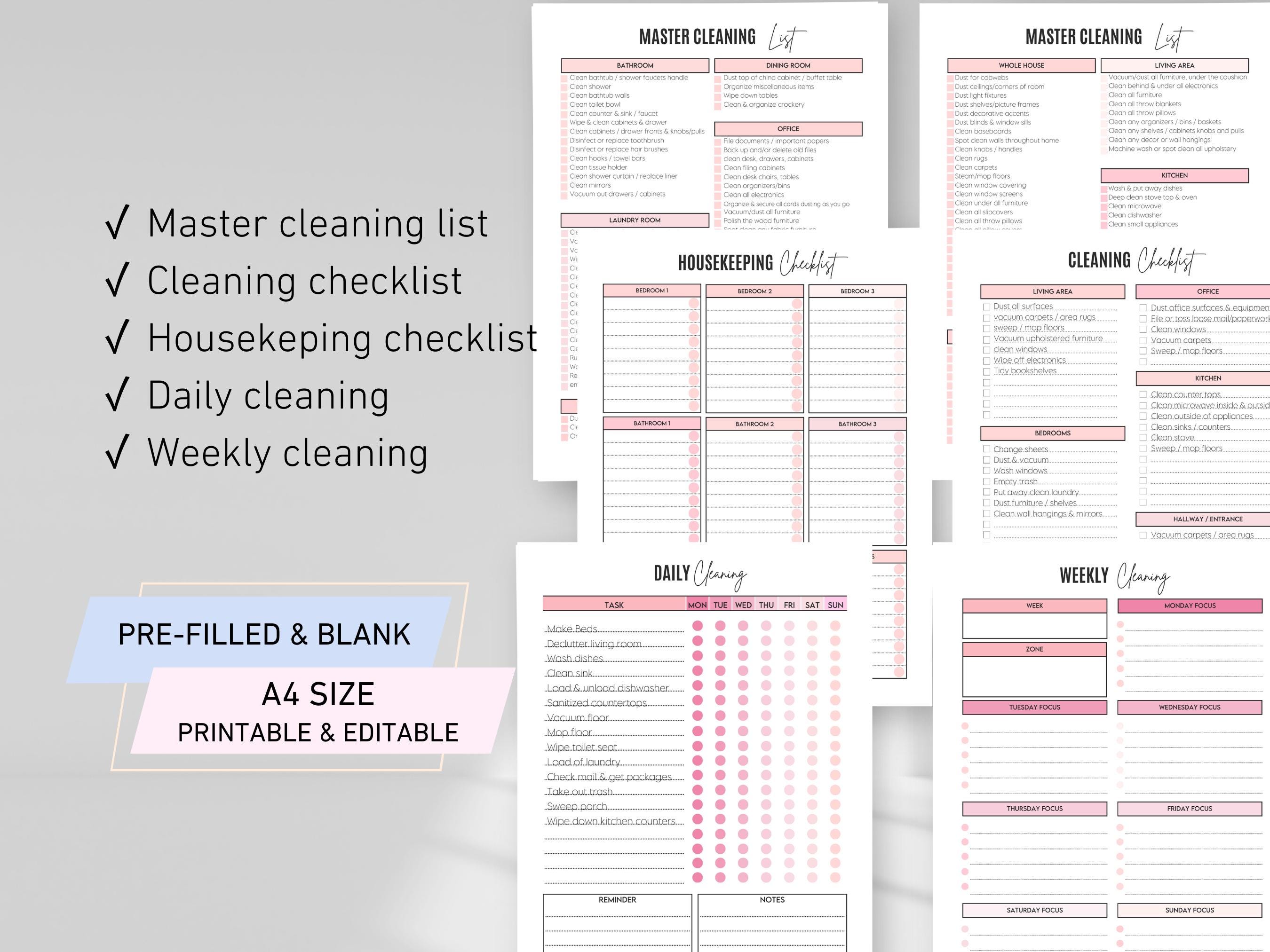 EDITABLE Cleaning Checklist Schedule Bundle, Daily Weekly Monthly ...