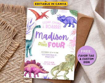 Editable Birthday Invitation Girl 3 Rex Invite Dinosaur Birthday Dinosaur Invitation Digital Download 3rd Birthday Girl Dinosaur Party