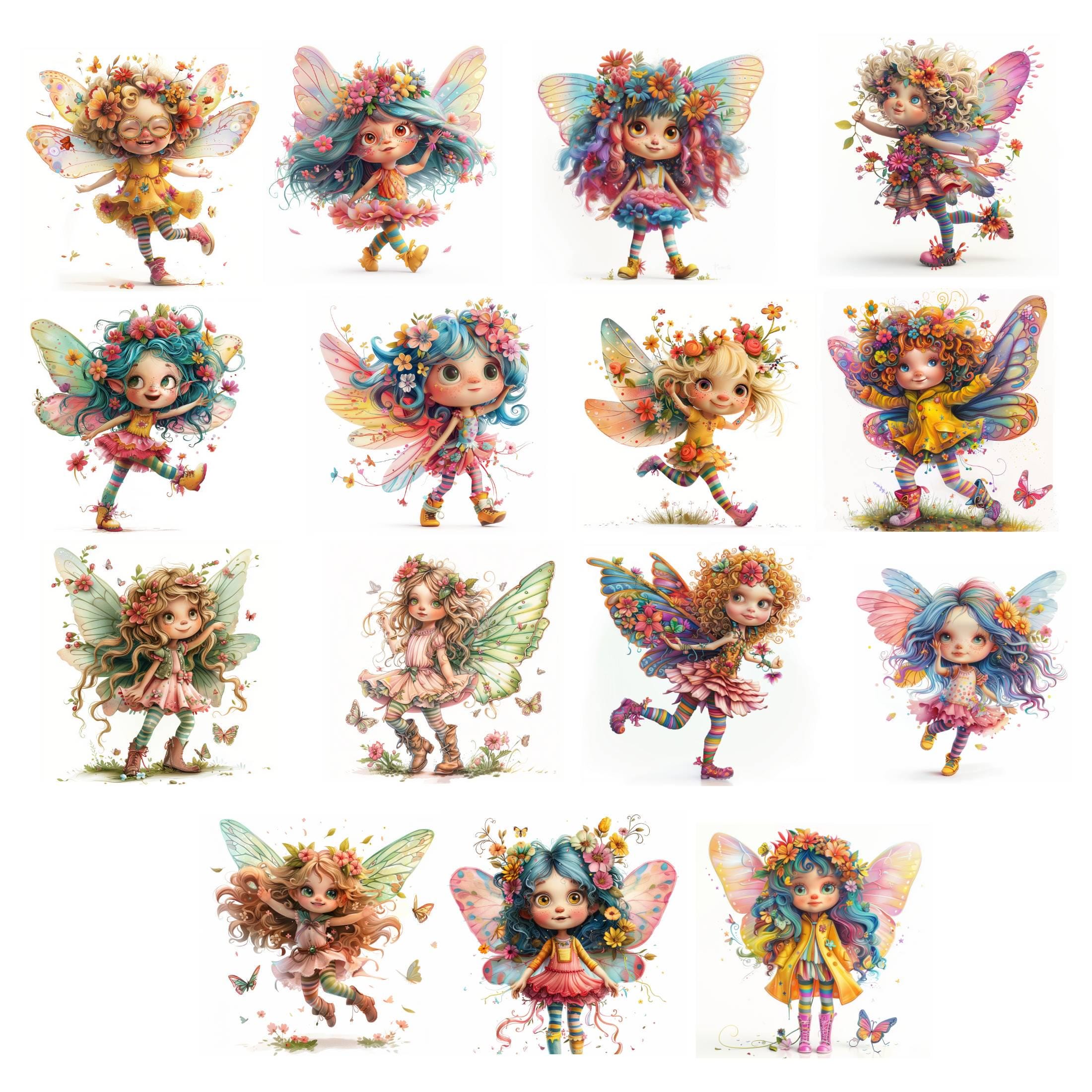 Unique Quirky Fairy Clipart Bundle, Cute Whimsical Fairy for Nursery ...