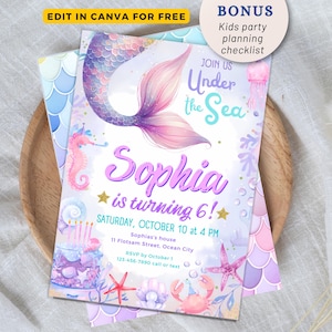 Editable Mermaid Birthday Invitation, Mermaid Invite, Under the Sea Birthday Party, Printable template Digital Instant Download