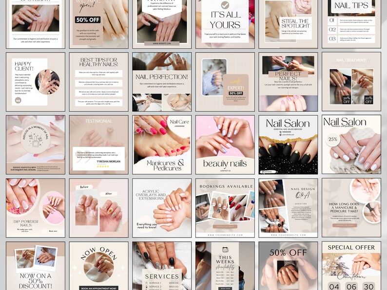 Nail Salon Posts, Social Media Posts, Instagram Posts for Nail Technicians, Nail Salon Templates, Canva Templates, Editable, Social Media Branding for Nail Technicians, Canva Templates, Beauty Business Instagram, Design Quotes Artist Promotion Kit