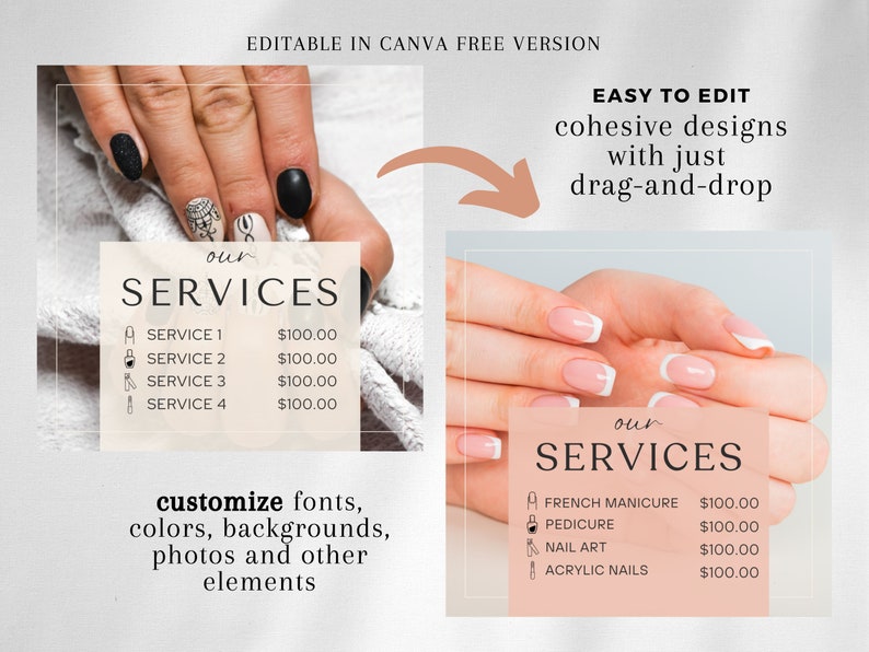 Nail Salon Posts, Social Media Posts, Instagram Posts for Nail Technicians, Nail Salon Templates, Canva Templates, Editable, Social Media Branding for Nail Technicians, Canva Templates, Beauty Business Instagram, Design Quotes Artist Promotion Kit