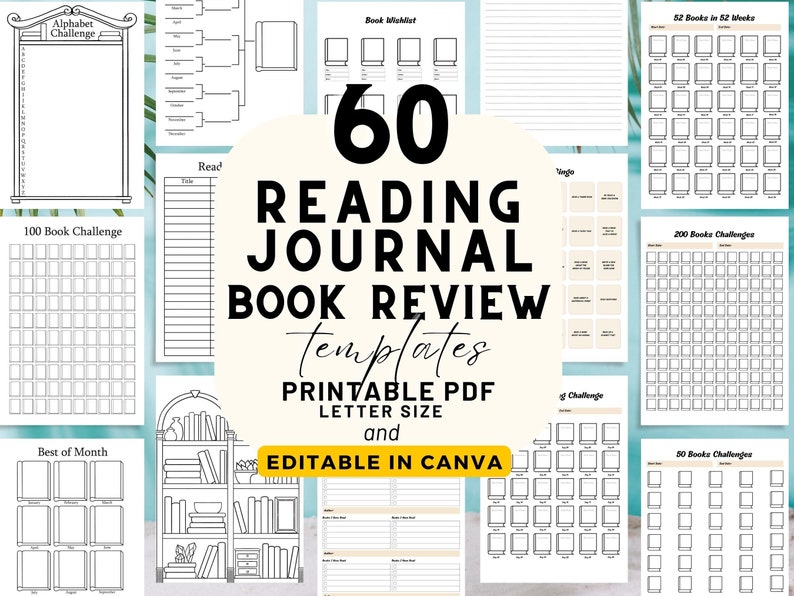 Printable Book Review, Book Tracker, Reading Journal Digital Book