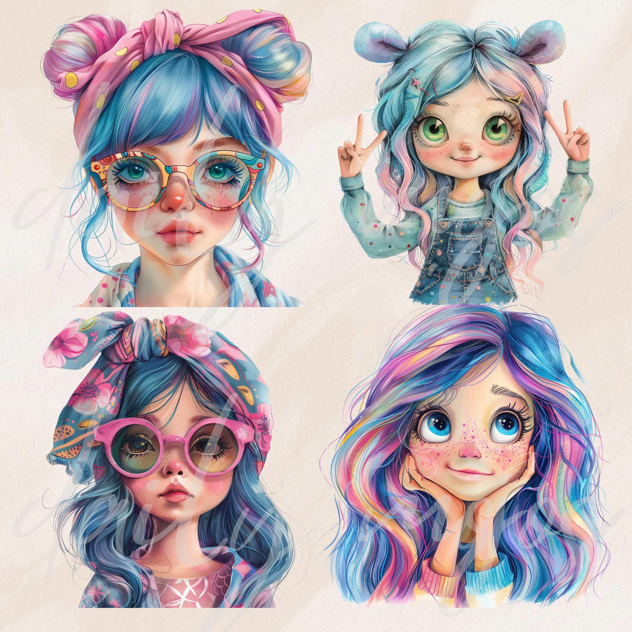 Unique Quirky Girl Clipart, Whimsical Ephemera, Watercolor Cotagecore ...