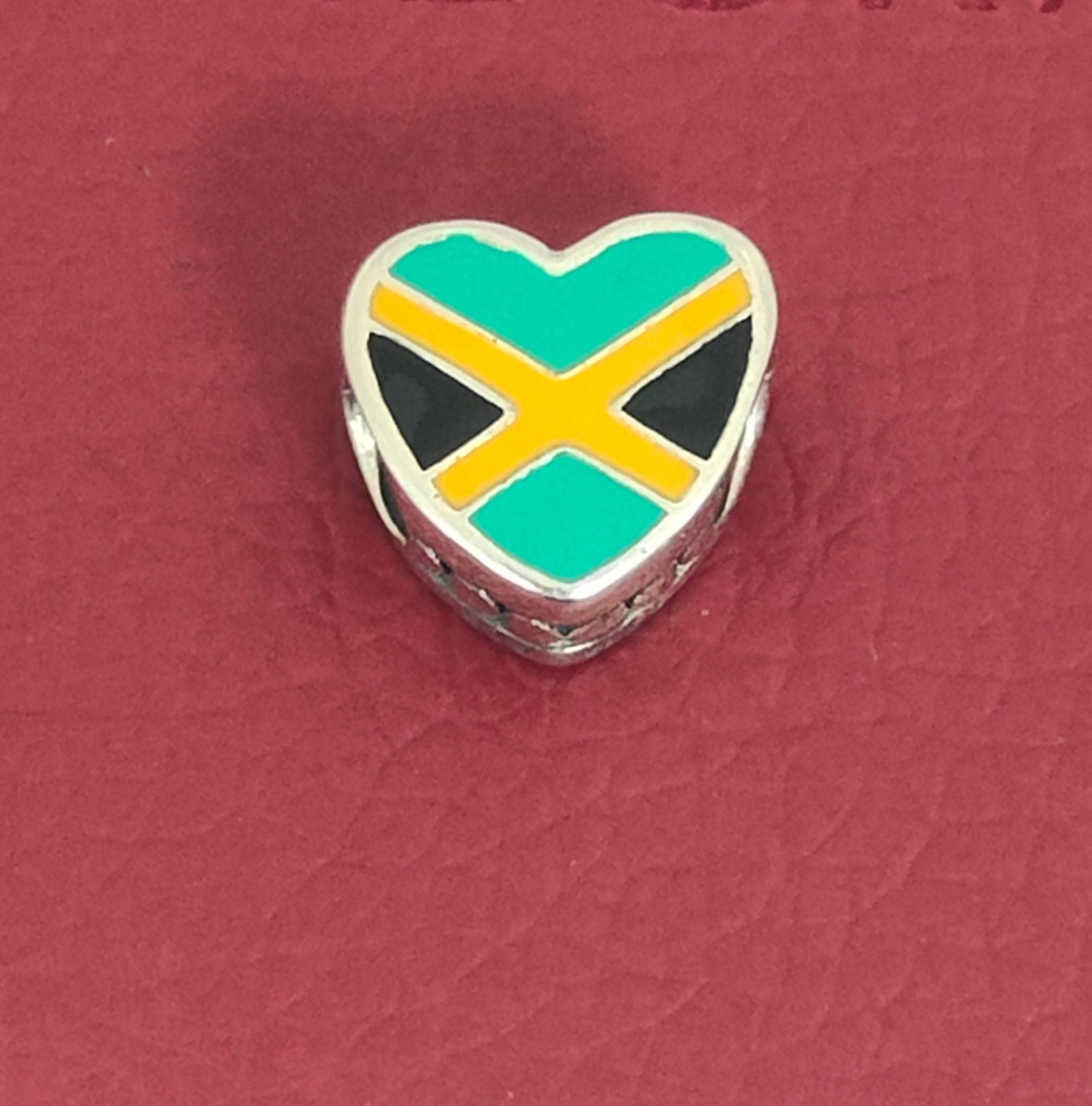 Pandora Heartshaped Jamaica Flag Charm, 925 Sterling Silver Charm, DIY