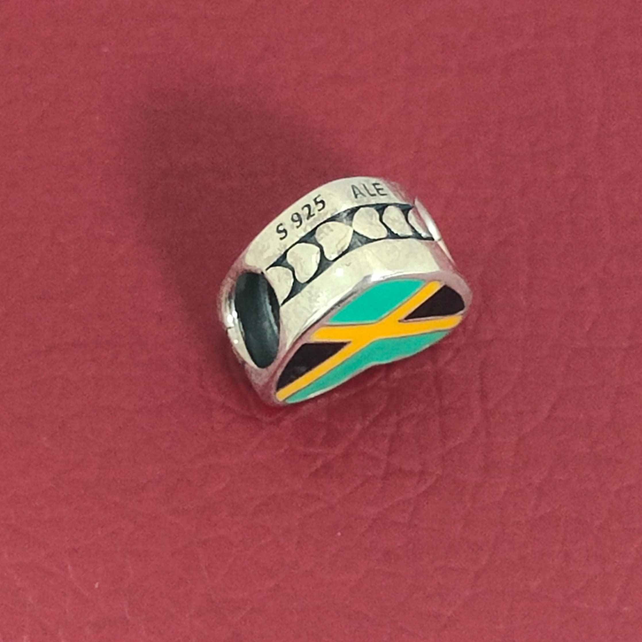 Pandora Heartshaped Jamaica Flag Charm, 925 Sterling Silver Charm, DIY