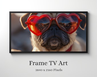 Pug with Heart Shaped Glasses Samsung Frame TV Art - Dog Frame TV Art - Summer TV Art - Playful Pet Photography Frame tv Art - Pet Lover