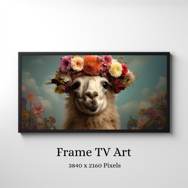 Samsung Frame TV Art - Bohemian Llama Floral Crown Animal Frame TV Art - Animal TV Art - Cute Llama Frame tv Art - Boho Tv Art - Botanical