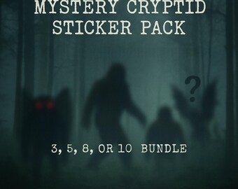 Cryptid Sticker Bundle, Mothman, Bigfoot, Chupacabra, Loch Ness, Waterproof Vinyl Stickers, Cryptozoology Mystery Pack, Surprise Sticker