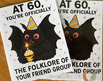 Funny 60th Birthday Card, Mothman Folklore Card, Cryptid Birthday Greeting, Over the Hill Humor, Party Cupcake, Quiky Card for Him or Her