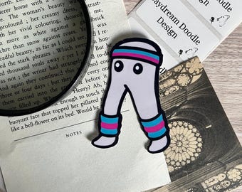 Fresno Nightcrawler Sticker Cute Cryptid in Retro Workout Gear Pink Blue Glossy Vinyl Waterproof Funny Cryptid Leg Sticker