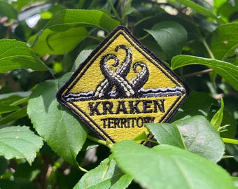 Kraken Territory Embroidered Patch, Sea Monster Patch, Nautical Adventure Patch, Pirate Gift, Ocean Lover Jacket Backpack Badge
