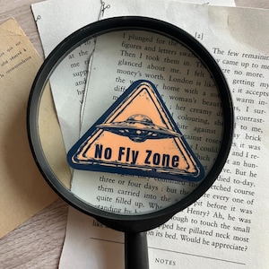 No Fly Zone UFO Sticker, Glossy Vinyl Waterproof Sticker, Alien Abduction, Sci-Fi Aesthetic, Funny UFO Sign, Alien Lover Sticker, Decal