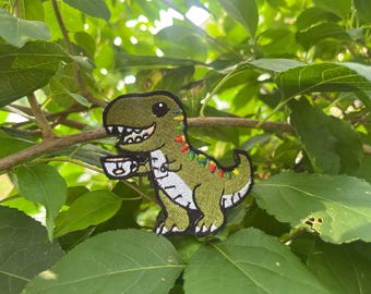 Tea-Rex Embroidered Patch | Cute Dinosaur Patch | Funny Dino Patch | T-Rex Lover Gift | Backpack Jacket Embroidered Badge