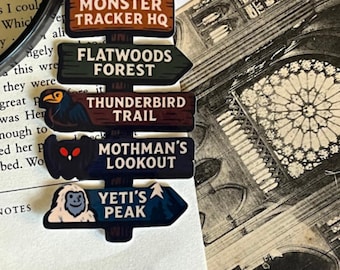 Monster Track HQ Sign Sticker Glossy Vinyl Cryptid Road Sign Waterproof Sticker Funny Paranormal Tracker Gift for Monster Hunters