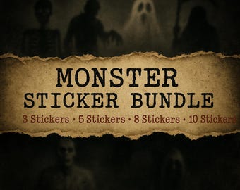 Monster Sticker Bundle, Grim Reaper, Skeleton, Zombie, Ghost, Halloween Horror Stickers, Waterproof Vinyl Sticker Pack, Mystery Sticker